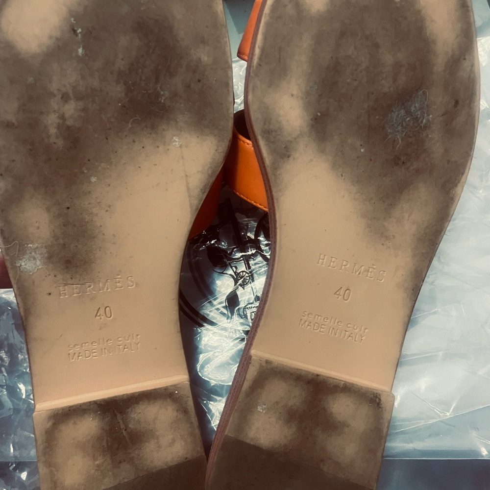 🧡 Hermes Orange H Oran Slide Sandals 40 10 - Picture 3 of 5